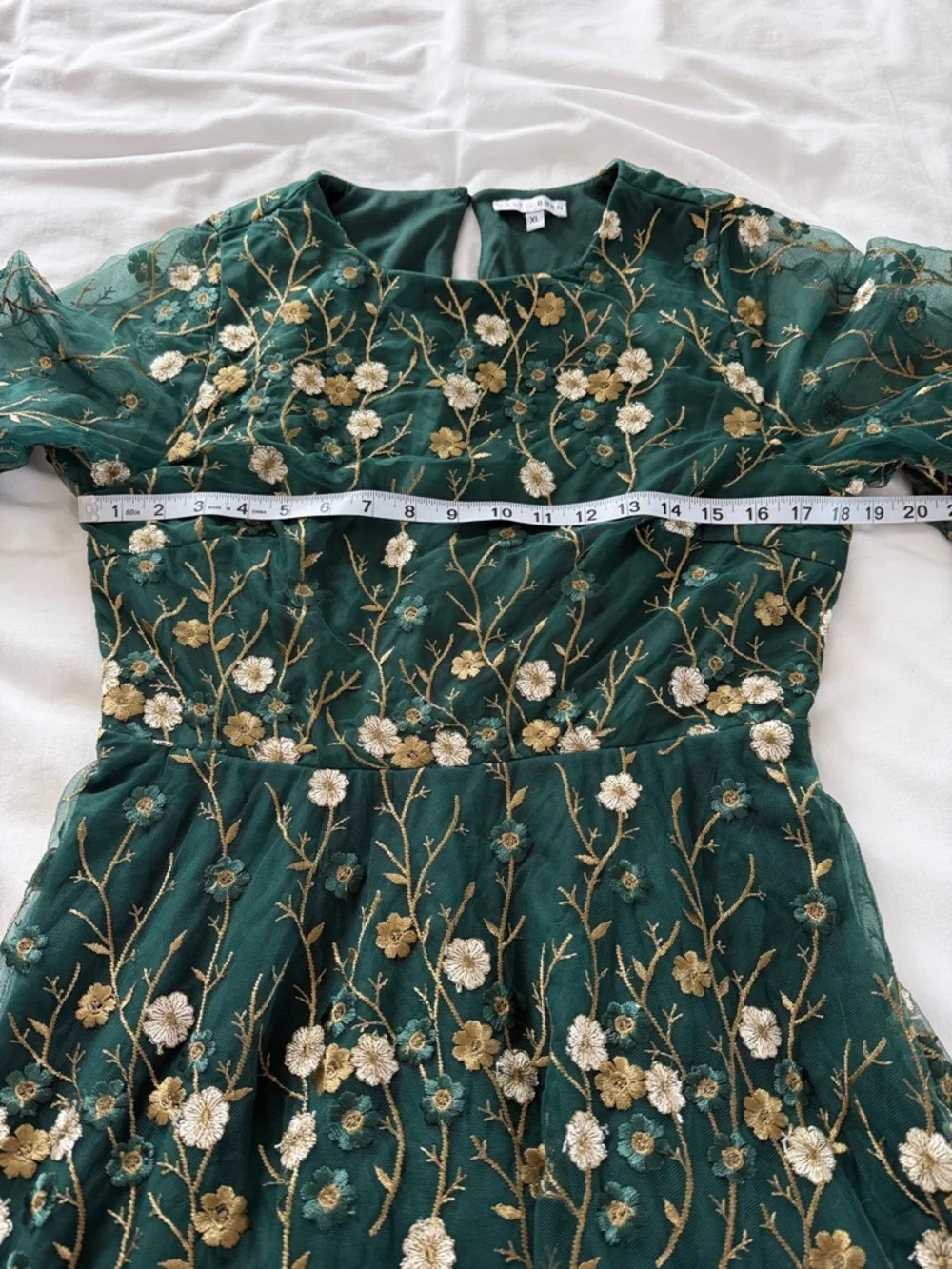 Baltic Born Arabella Embroidered Tulle Maxi Dress Size XL Dark Green and Gold - Picture 11 of 13